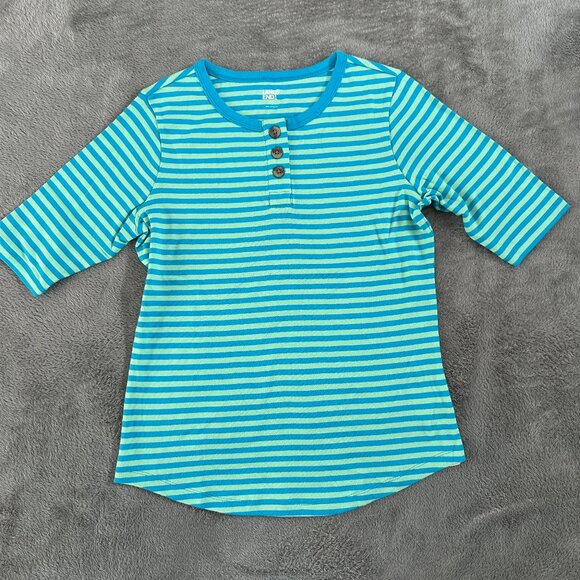 Lands' End Elbow Sleeve Striped Tee Shirt Women's SMALL 6/8 Cotton - Picture 1 of 5